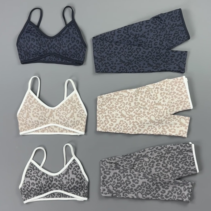 Yoga Fitness Zumba - 2-delige yogaset dames luipaardprint dunne bandjes